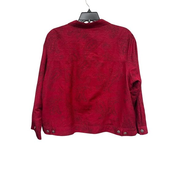 Silkland Woman Size 2X Cherry Red Jacket W/ Black Paisley Print 98% Silk Classic - Picture 4 of 6